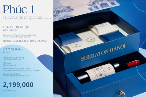 Bánh trung thu sheraton Hộp Phúc 1 - 4 Bánh với Rượu vanh Pháp