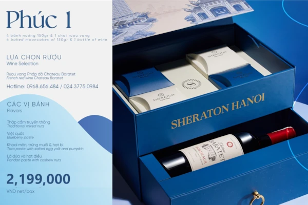 Bánh trung thu sheraton Hộp Phúc 1 - 4 Bánh với Rượu vanh Pháp