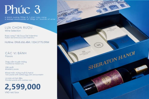 Bánh trung thu sheraton Hộp Phúc 3 - 4 Bánh với Rượu vanh Ý
