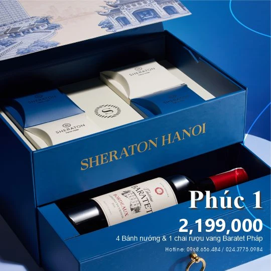 Bánh trung thu sheraton Hộp Phúc 1 - 4 Bánh với Rượu vanh Pháp