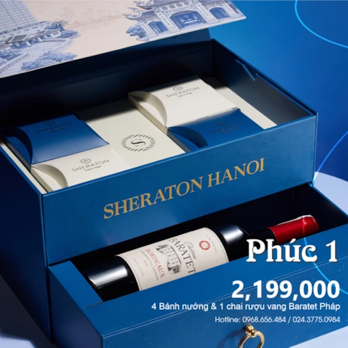 Bánh trung thu sheraton Hộp Phúc 1 - 4 Bánh với Rượu vanh Pháp